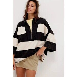 Free People We The Free Seaside Funnel Pullover Top Oversized Striped XS 283731
